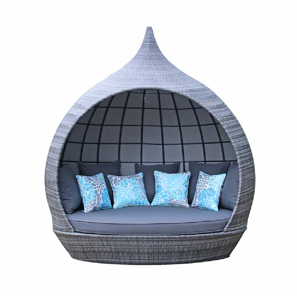 Perrin Rattan Garden Day Bed With Cushions In Grey