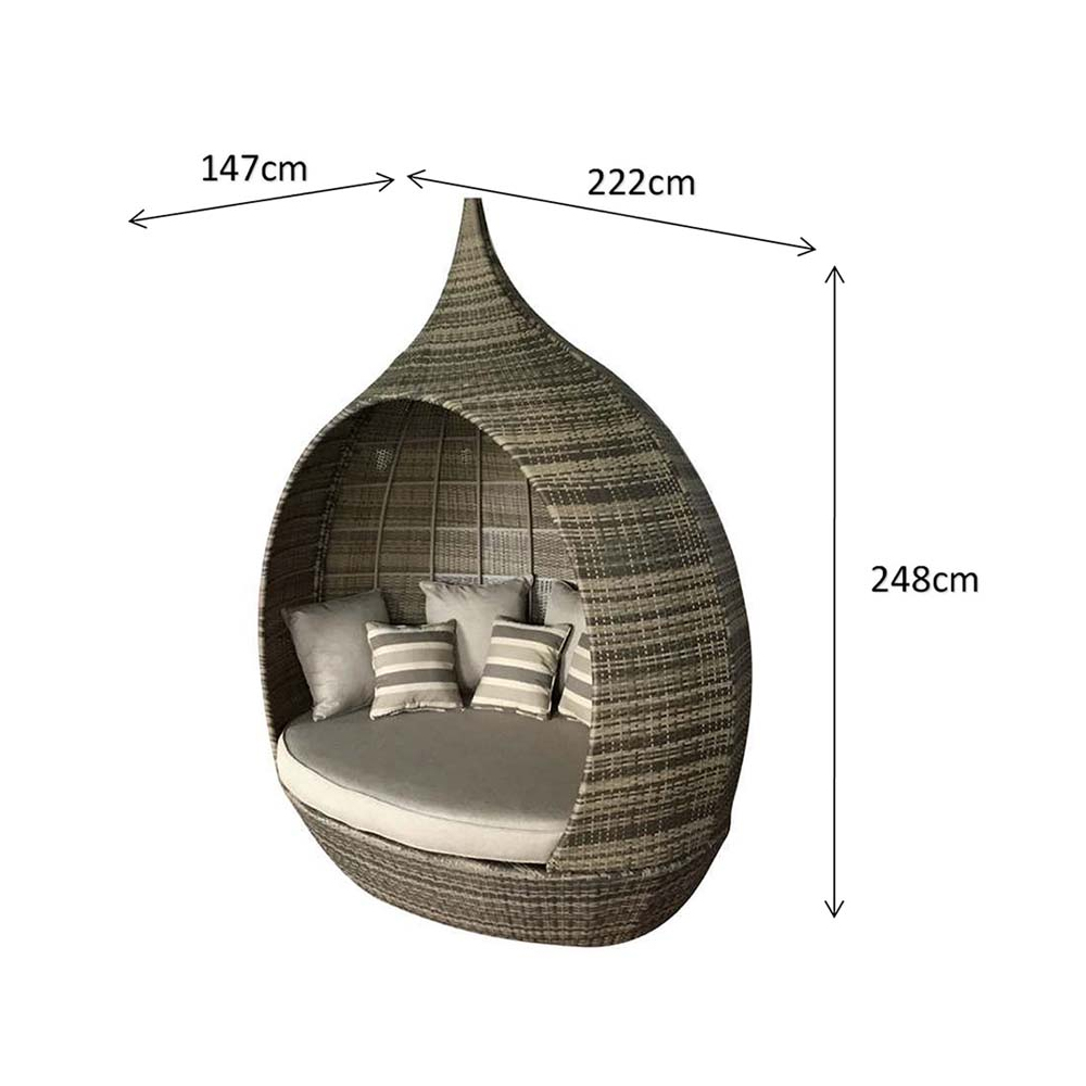 Perrin Rattan Garden Day Bed With Cushions In Grey