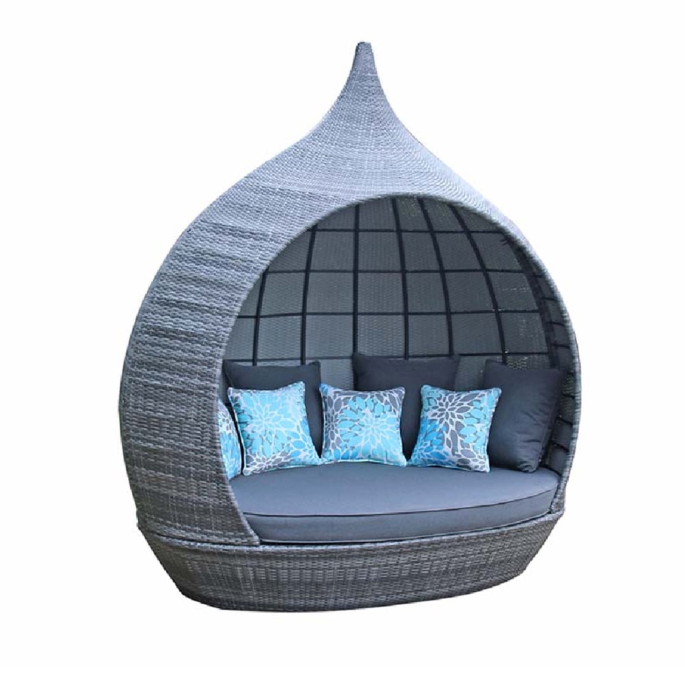 Perrin Rattan Garden Day Bed With Cushions In Grey