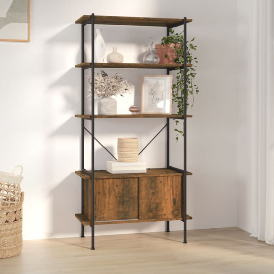 Photo of Perry wooden 5-tier shelving unit in dark brown