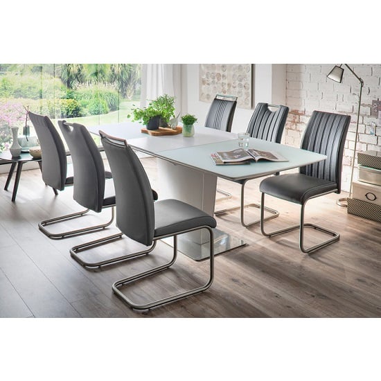 Perry Extendable Glass Dining Set Matt White With 6 Riva Chairs