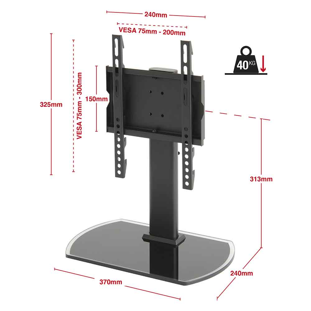Perth 43'' Universal Swivel Table Top Glass Base TV Stand - Black