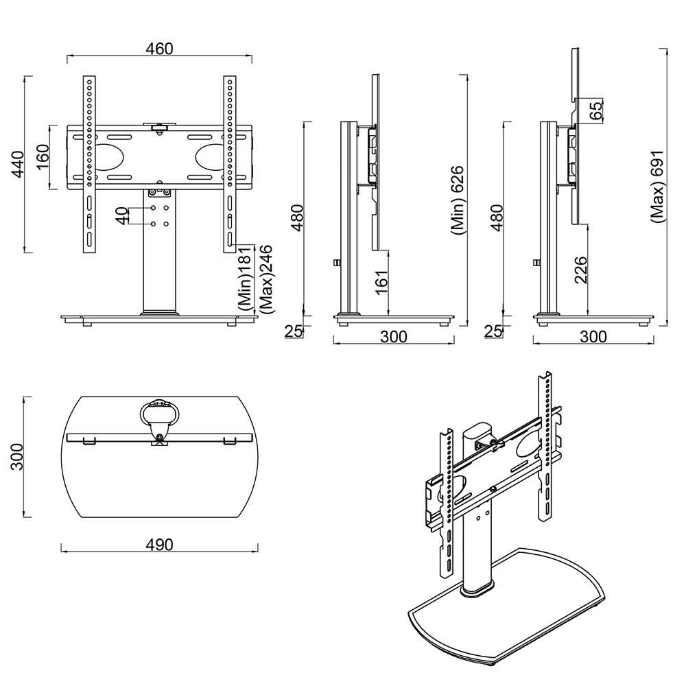 Perth 55'' Universal Swivel TV Stand Mount Bracket with Black Glass Base