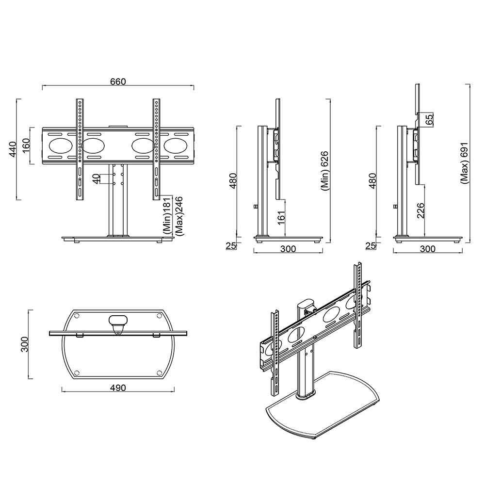 Perth 65'' Universal Swivel TV Stand Mount Bracket with Black Glass Base