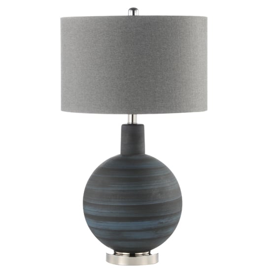 Pesaro Grey Linen Shade Table Lamp With Stripe Glass Base