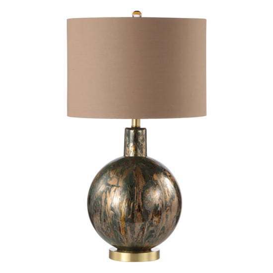 Pesaro Taupe Faux Silk Shade Table Lamp With Abstract Glass Base