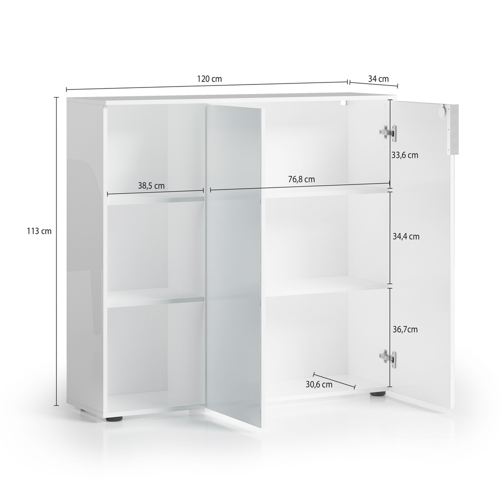 Pescara High Gloss Office Office Cabinet with 2 Doors 3 Shelves in White