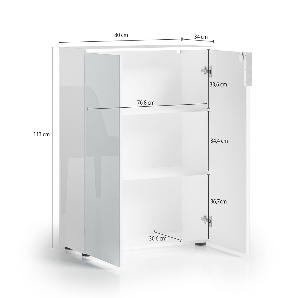 Pescara High Gloss Office Office Cabinet with 2 Doors in White