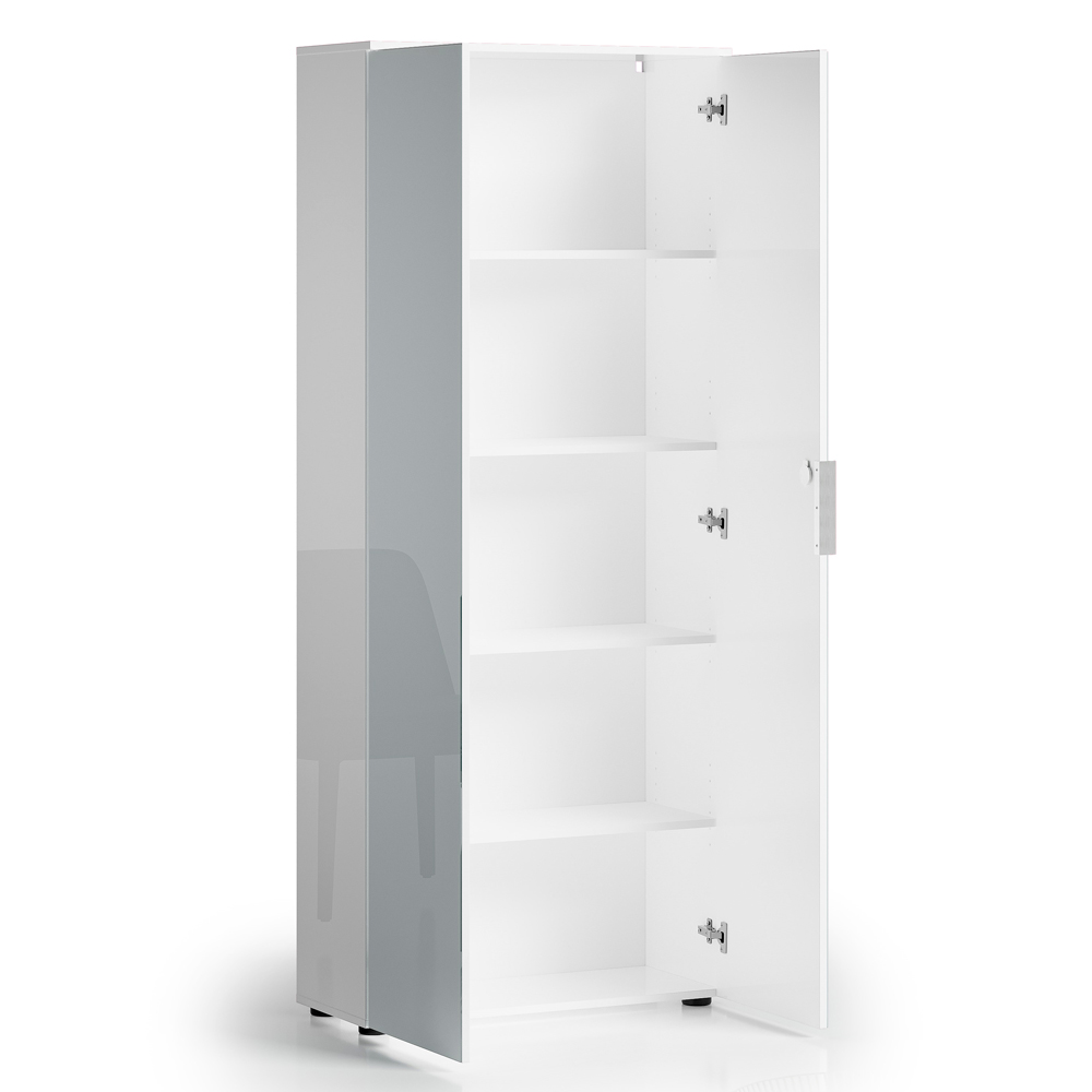Pescara High Gloss Tall Office Filing Cabinet with 2 Doors in White