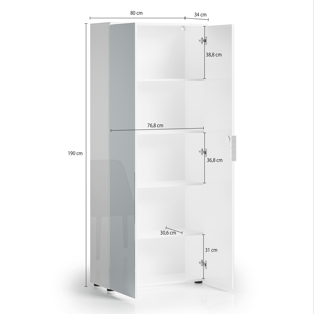 Pescara High Gloss Tall Office Filing Cabinet with 2 Doors in White