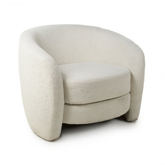 Petah Boucle Fabric Tub Chair In Vanilla White