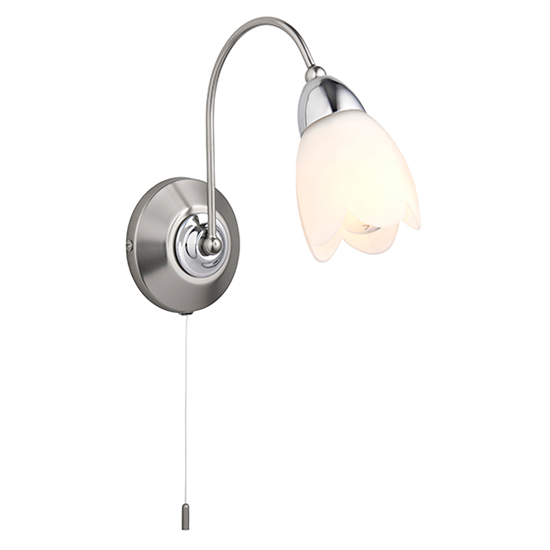 Photo of Petal 1 light matt opal glass wall light in satin chrome