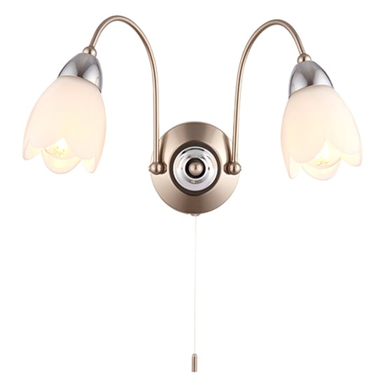 Read more about Petal 2 lights matt opal glass wall light in satin chrome