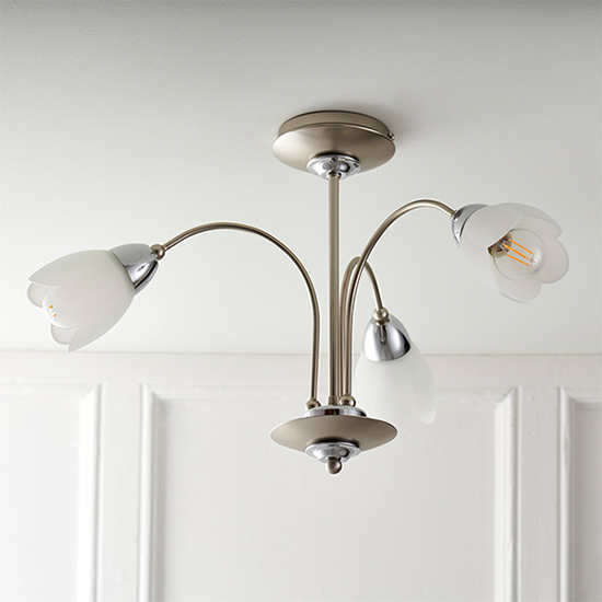 Product photograph of Petal 3 Lights Glass Semi Flush Ceiling Light In Satin Chrome from Furniture in Fashion