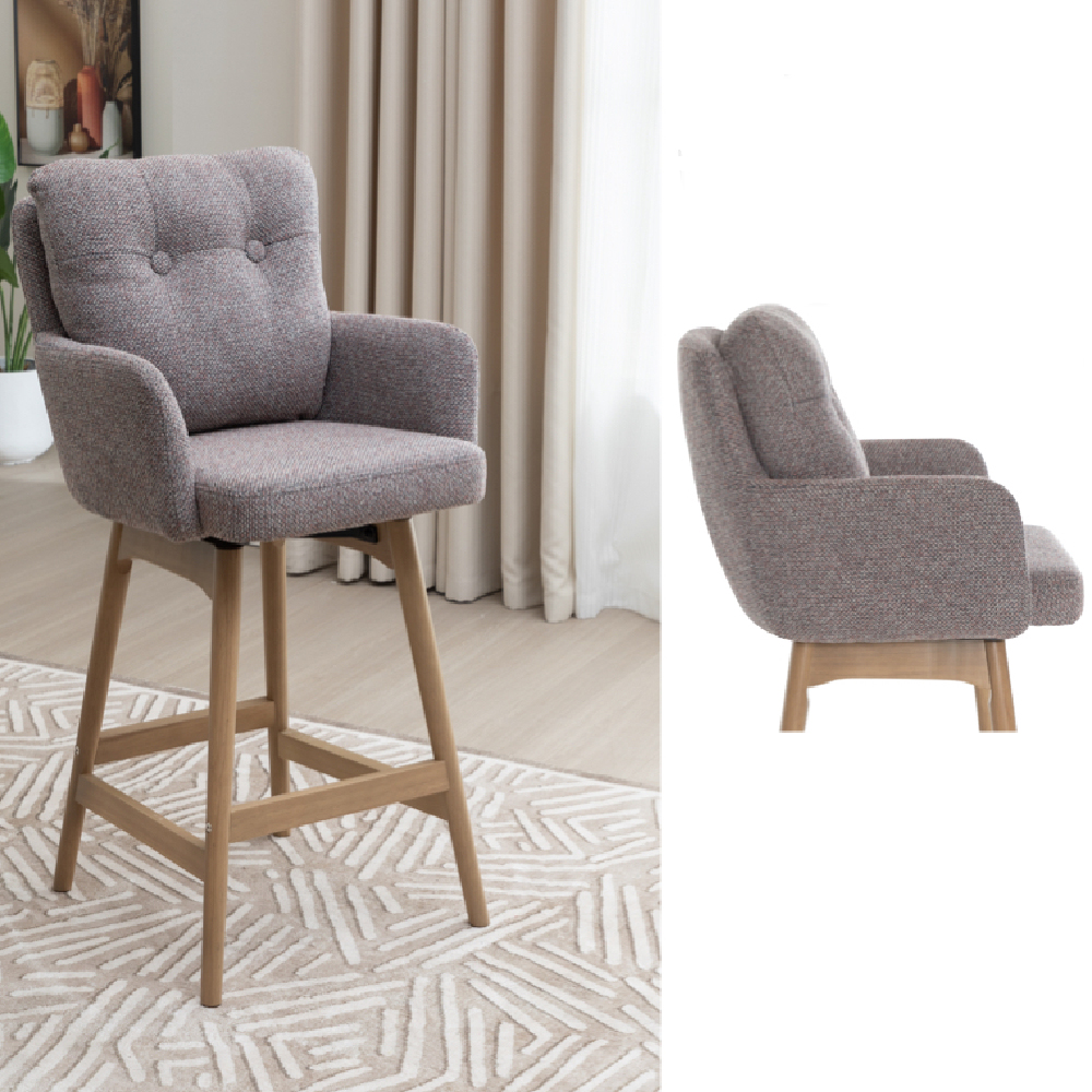 Petaluma Blush Granite Fabric Bar Chairs With Oak Legs In Pair