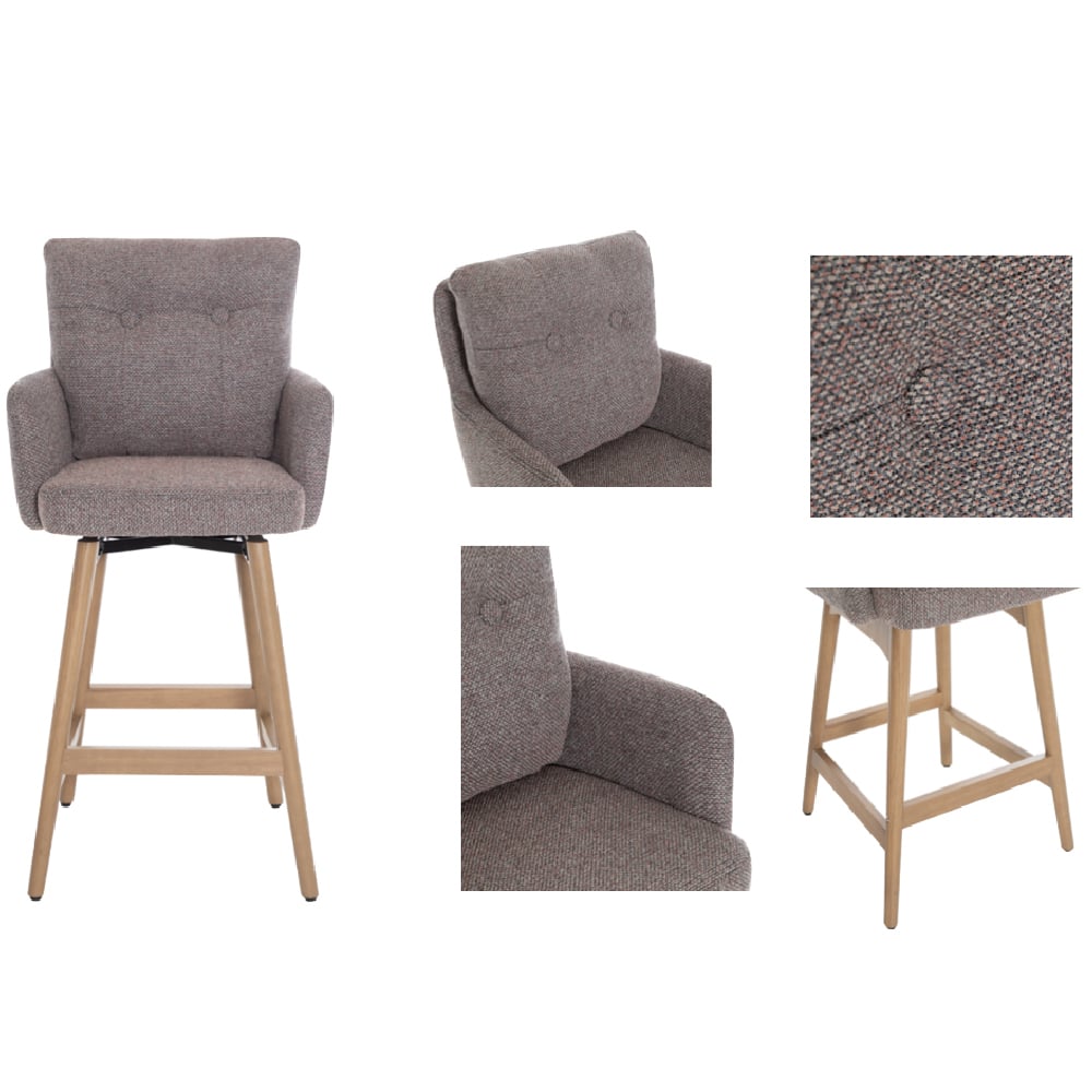Petaluma Blush Granite Fabric Bar Chairs With Oak Legs In Pair