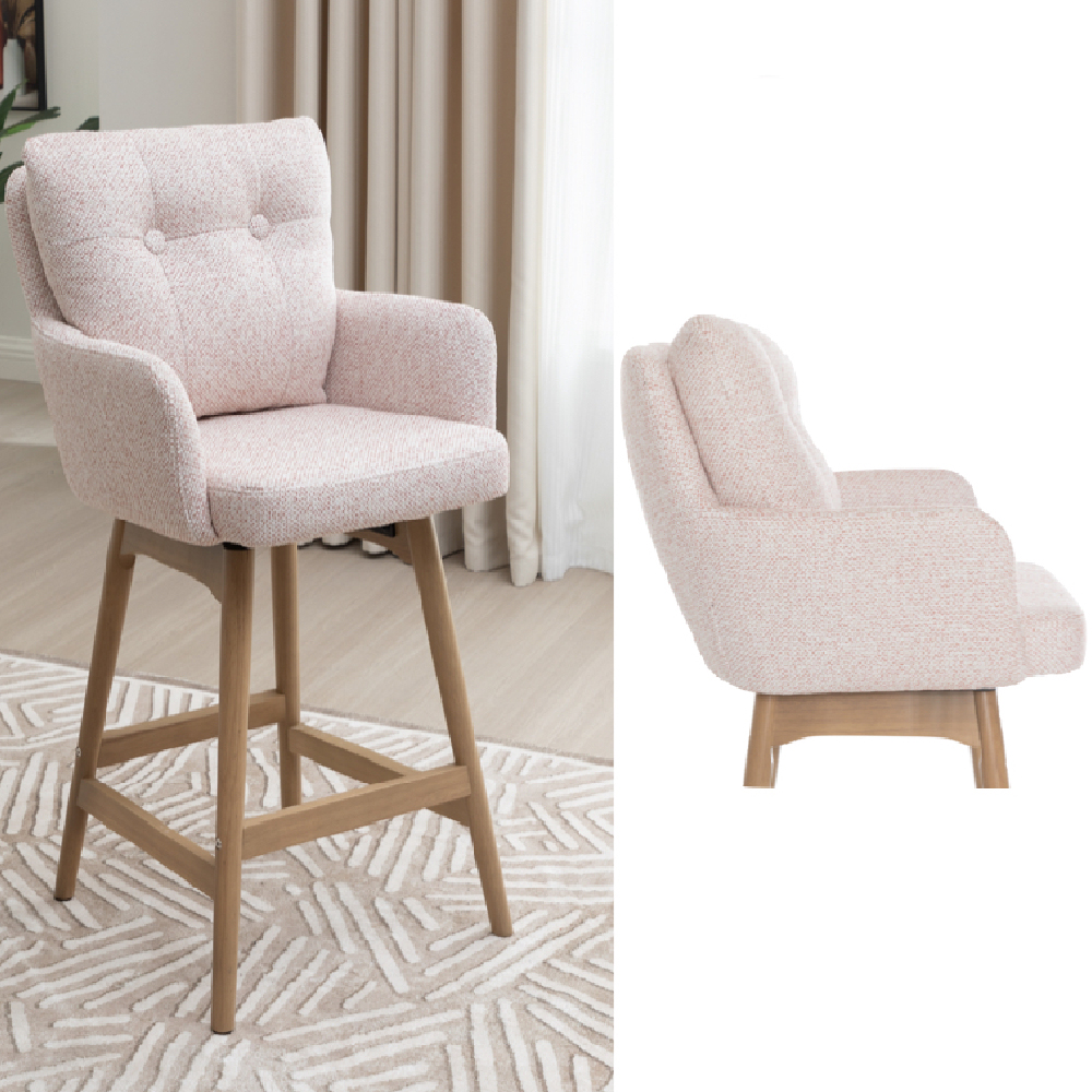 Petaluma Blush Pink Fabric Bar Chairs With Oak Legs In Pair