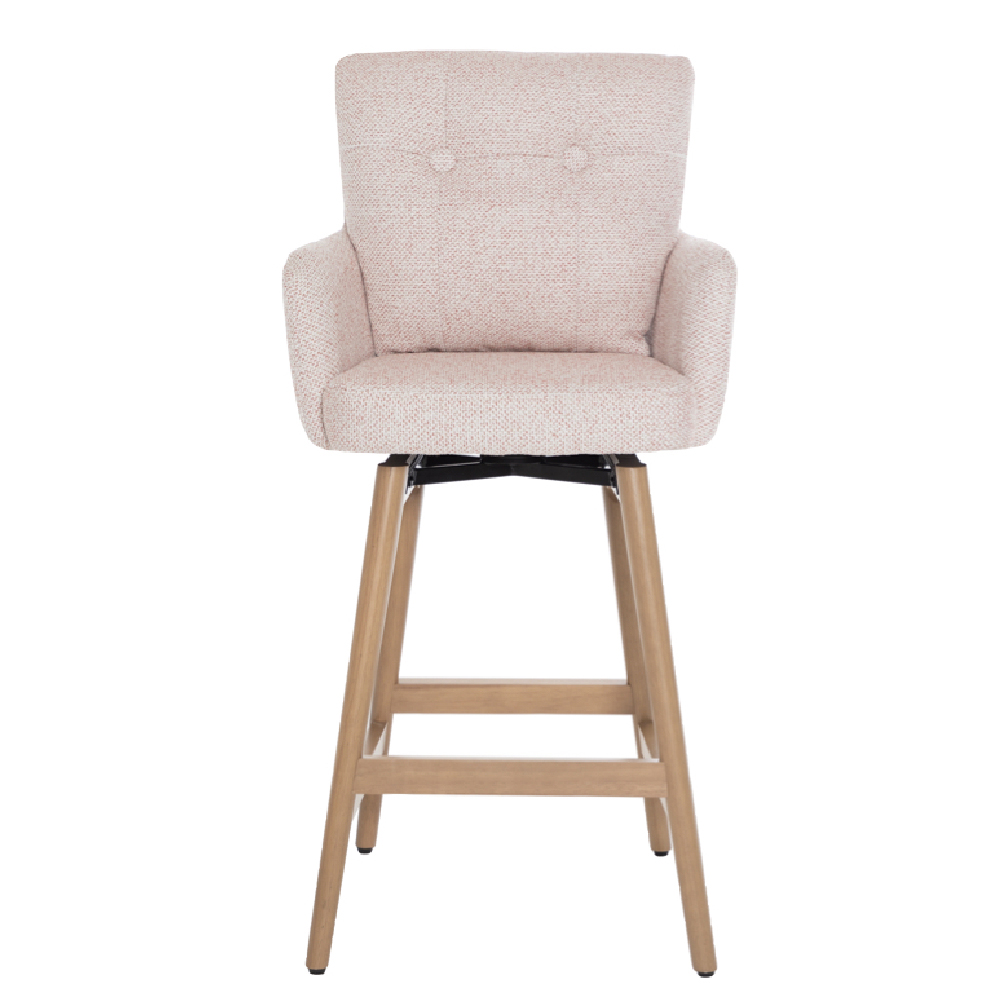 Petaluma Blush Pink Fabric Bar Chairs With Oak Legs In Pair
