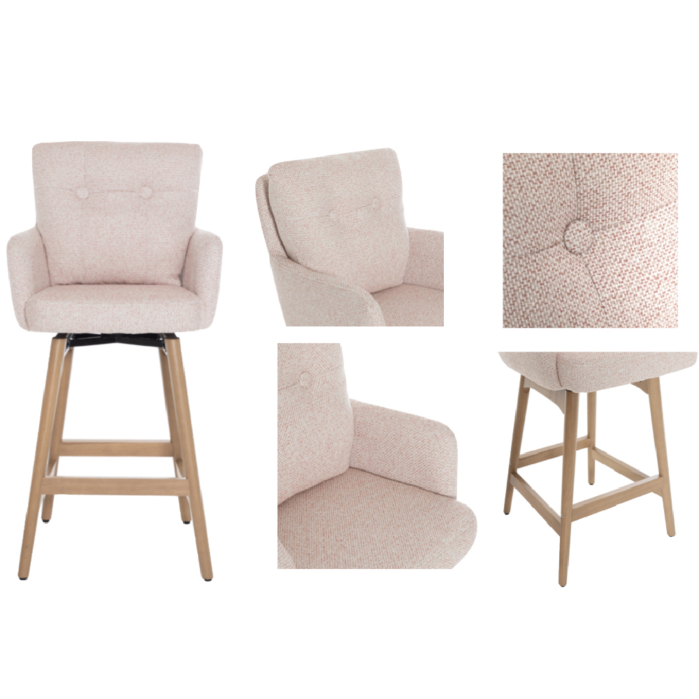 Petaluma Blush Pink Fabric Bar Chairs With Oak Legs In Pair
