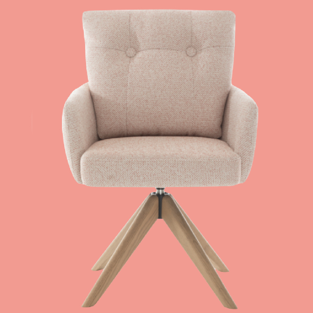 Petaluma Blush Pink Fabric Dining Chairs With Oak Legs In Pair