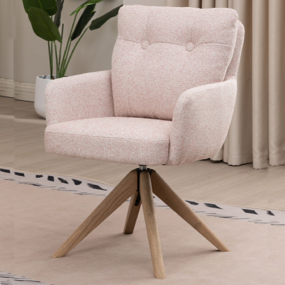 Petaluma Blush Pink Fabric Dining Chairs With Oak Legs In Pair