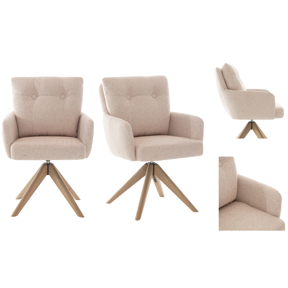 Petaluma Blush Pink Fabric Dining Chairs With Oak Legs In Pair