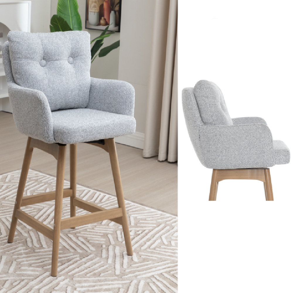 Petaluma Silver Grey Fabric Bar Chairs With Oak Legs In Pair