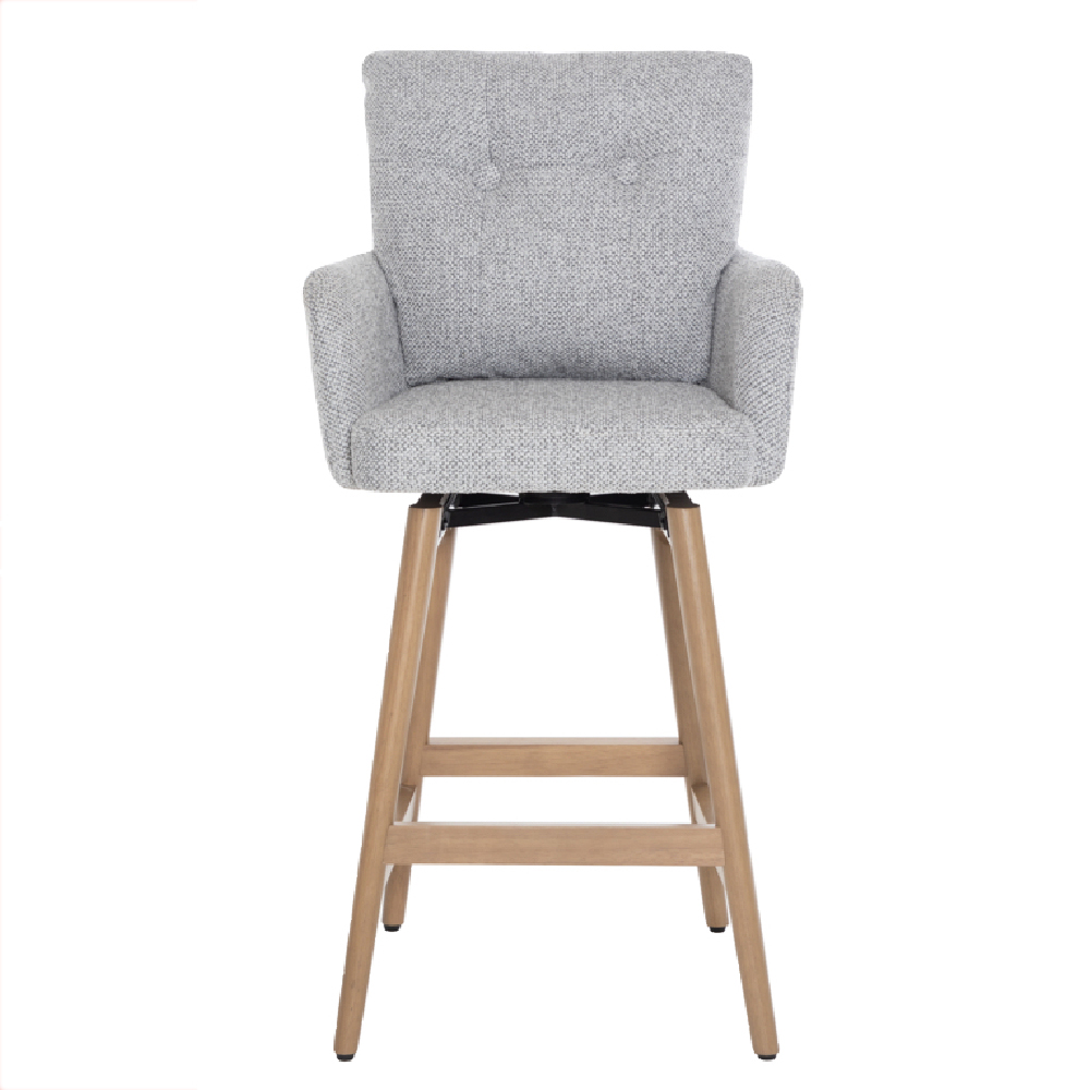 Petaluma Silver Grey Fabric Bar Chairs With Oak Legs In Pair