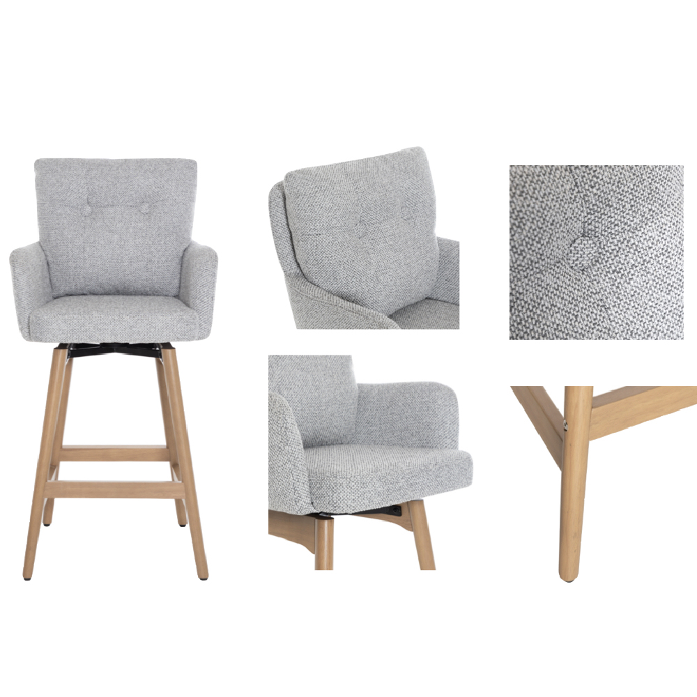 Petaluma Silver Grey Fabric Bar Chairs With Oak Legs In Pair