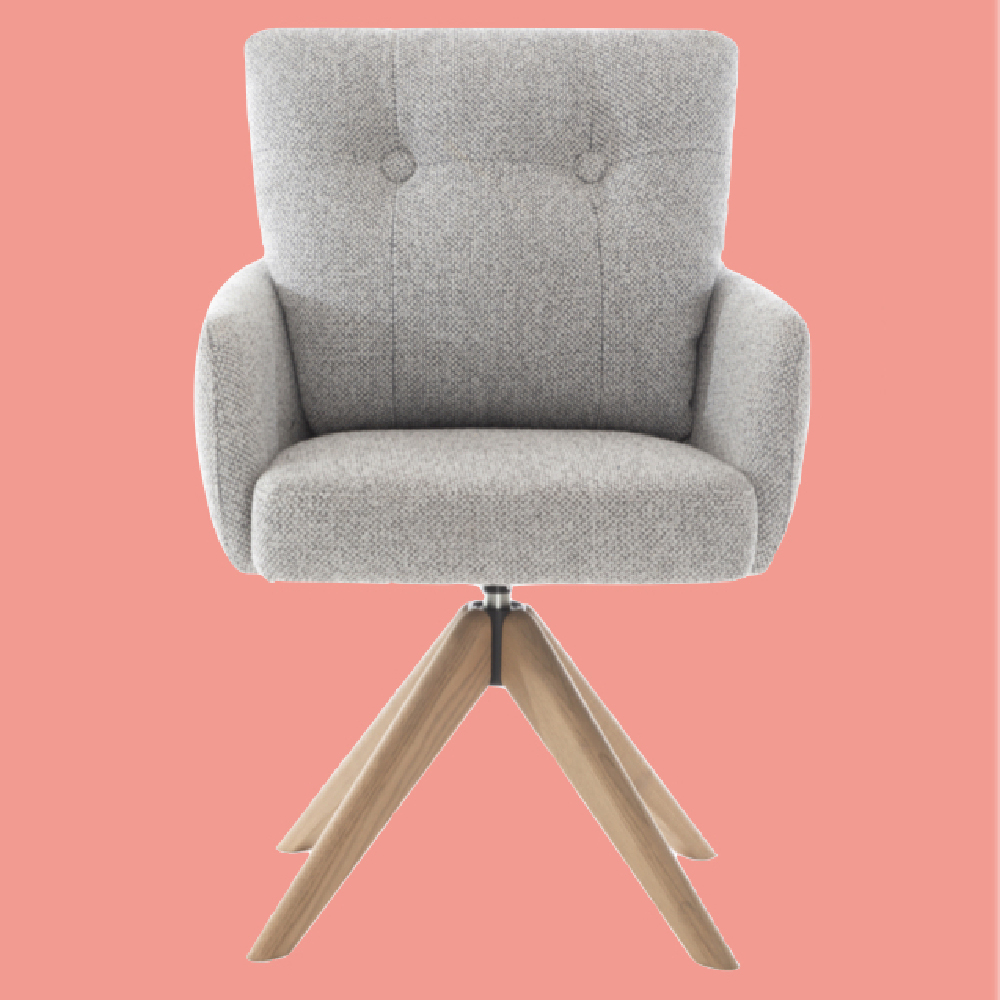 Petaluma Silver Grey Fabric Dining Chairs With Oak Legs In Pair