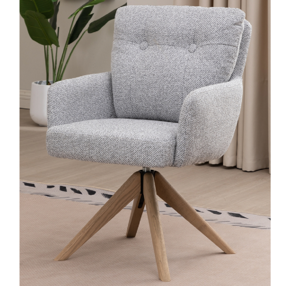 Petaluma Silver Grey Fabric Dining Chairs With Oak Legs In Pair
