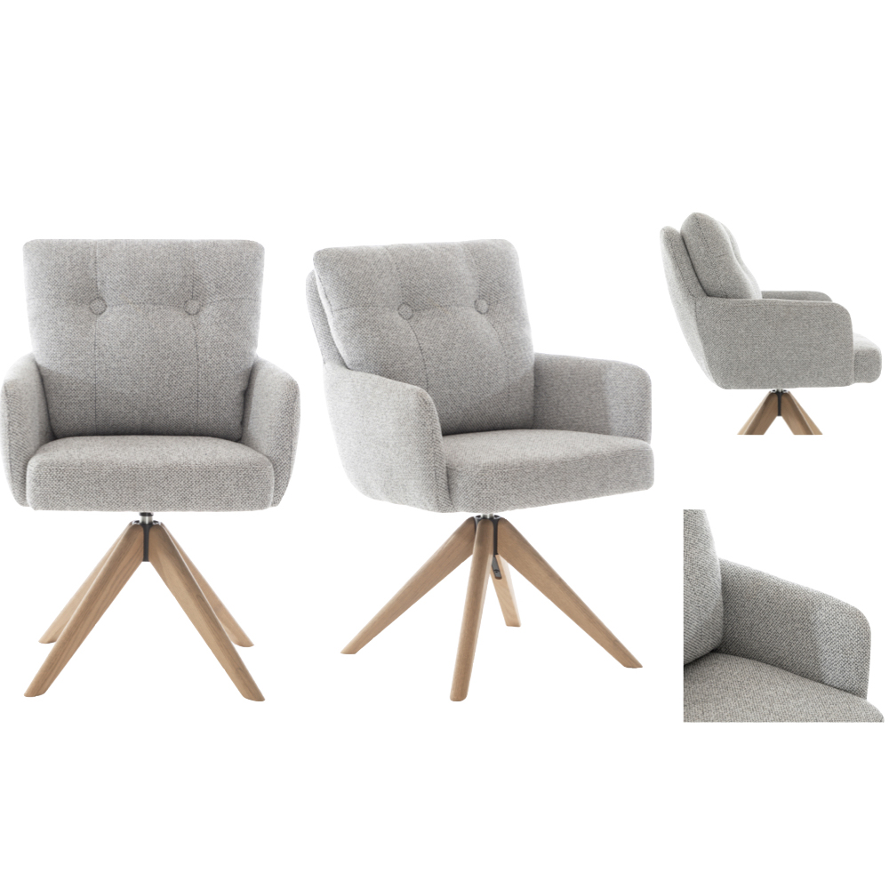 Petaluma Silver Grey Fabric Dining Chairs With Oak Legs In Pair