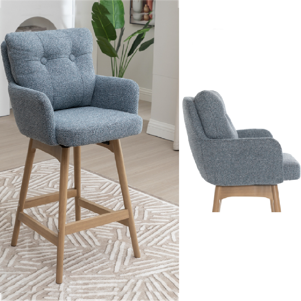 Petaluma Storm Teal Fabric Bar Chairs With Oak Legs In Pair