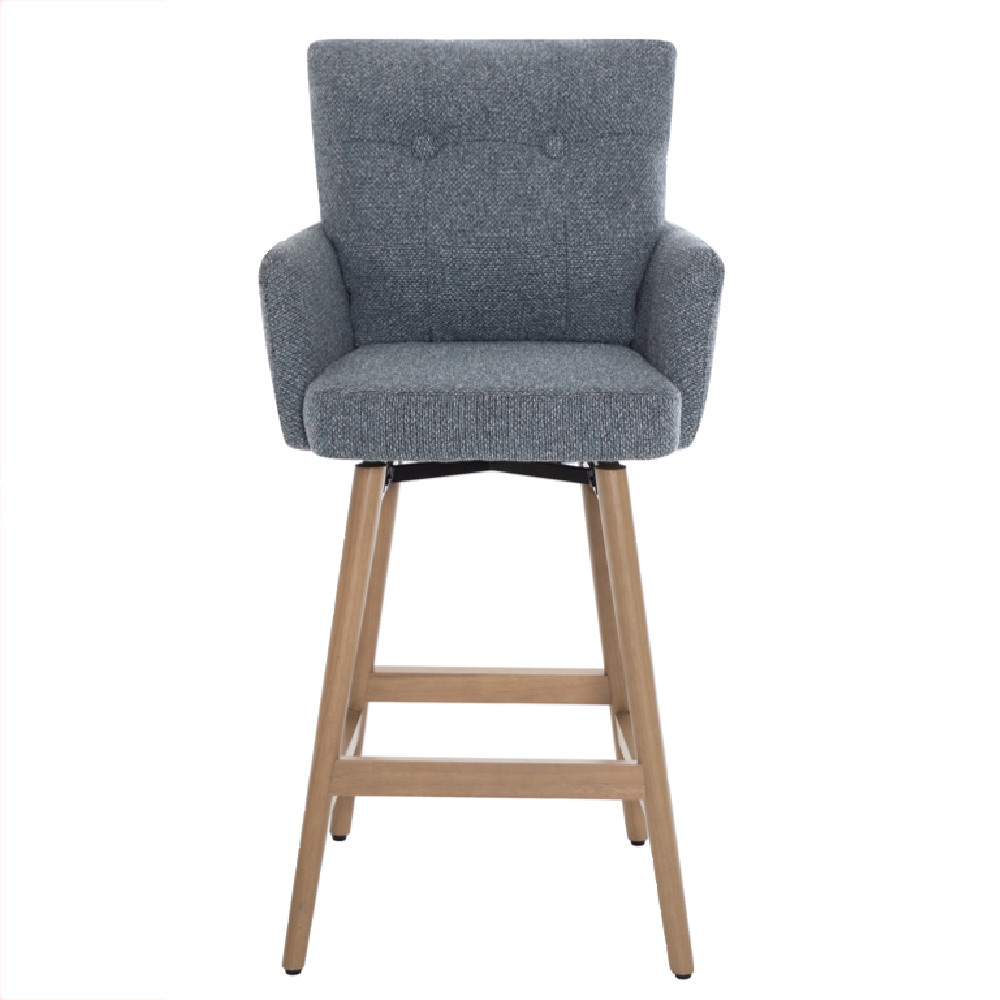 Petaluma Storm Teal Fabric Bar Chairs With Oak Legs In Pair
