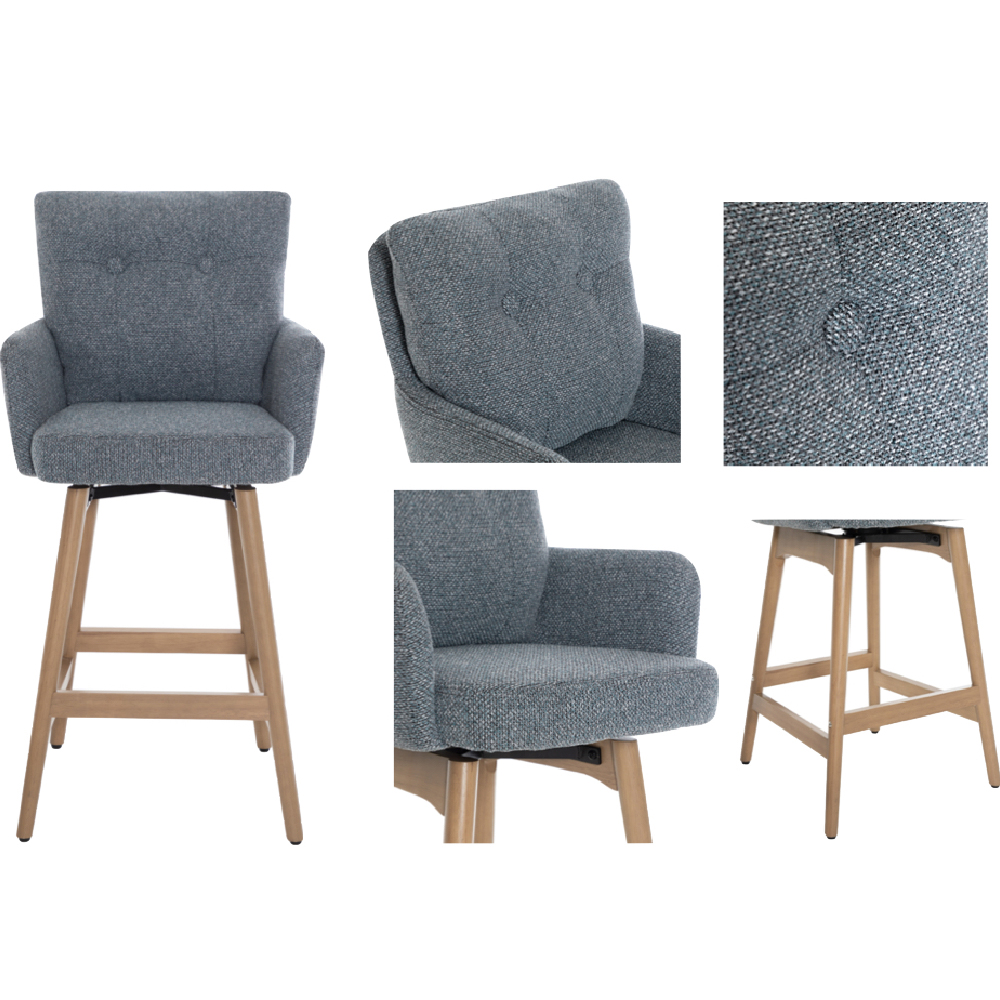 Petaluma Storm Teal Fabric Bar Chairs With Oak Legs In Pair