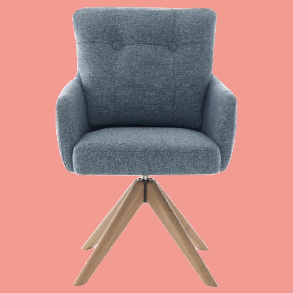 Petaluma Storm Teal Fabric Dining Chairs With Oak Legs In Pair
