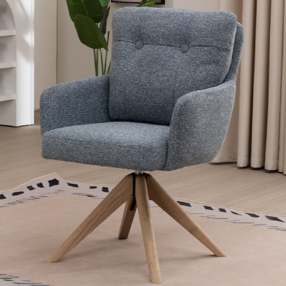 Petaluma Storm Teal Fabric Dining Chairs With Oak Legs In Pair