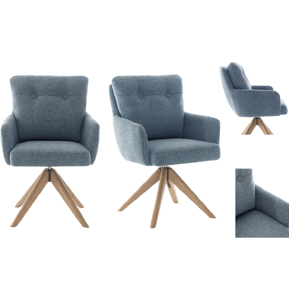 Petaluma Storm Teal Fabric Dining Chairs With Oak Legs In Pair