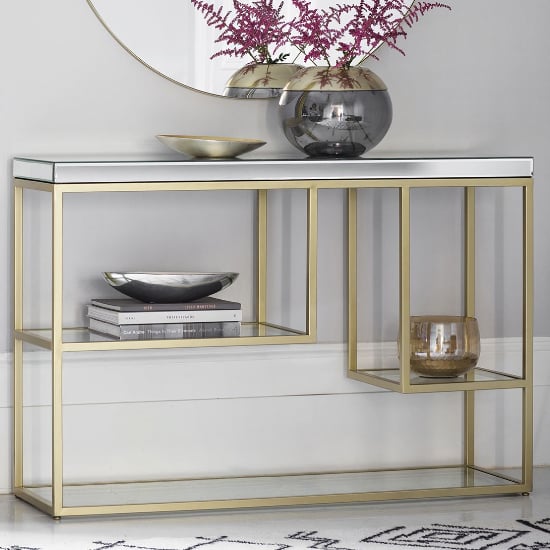 Product photograph of Petard Mirrored Console Table With Champagne Metal Frame from Furniture in Fashion