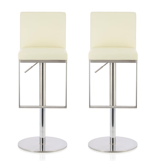 Petco Cream Faux Leather Swivel Gas-Lift Bar Stool In Pair