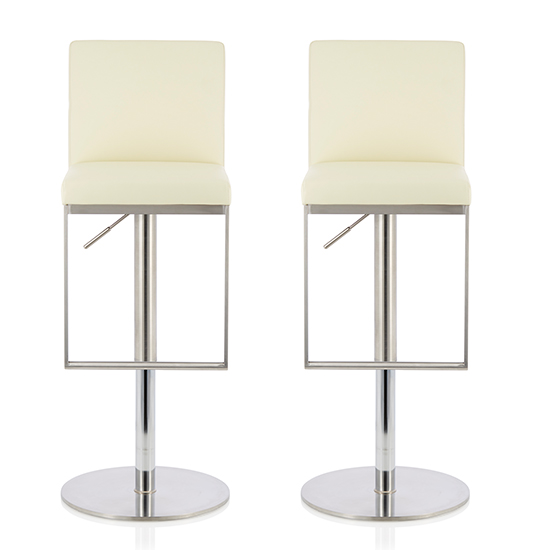 Petco Cream Faux Leather Swivel Gas-Lift Bar Stool In Pair