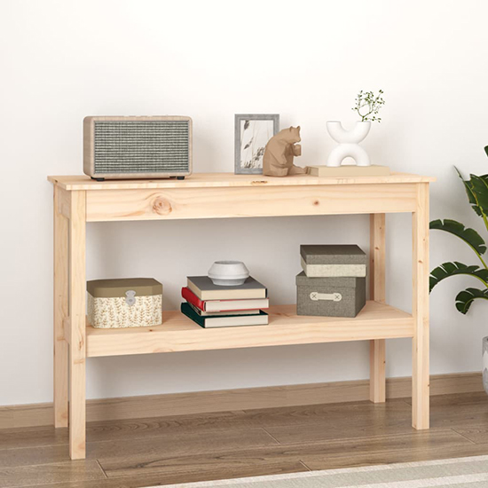 Petey Pinewood Console Table With Undershelf In Natural Furniture in