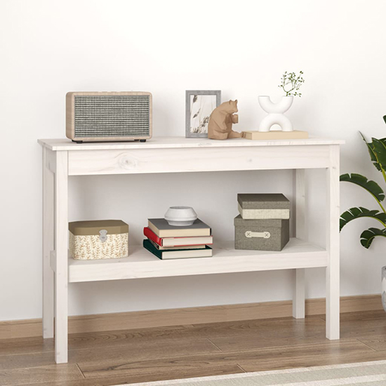 Photo of Petey pinewood console table with undershelf in white