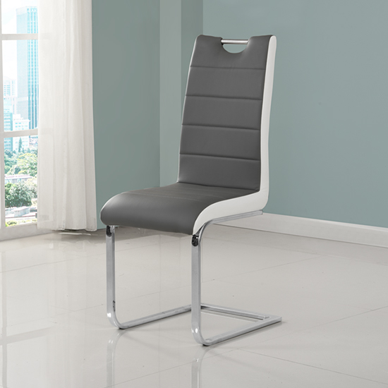 Product photograph of Petra Faux Leather Dining Chair In Grey And White from Furniture in Fashion