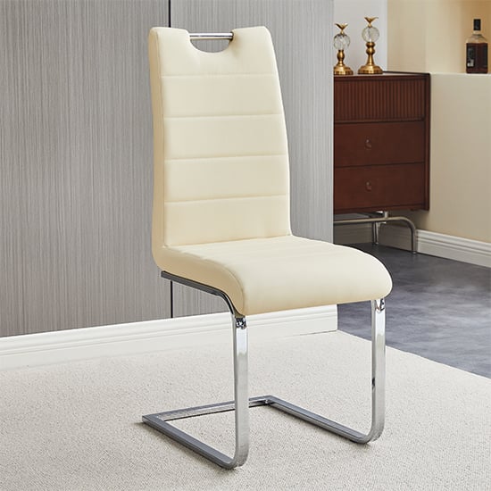 Product photograph of Petra Faux Leather Dining Chair In Cream from Furniture in Fashion