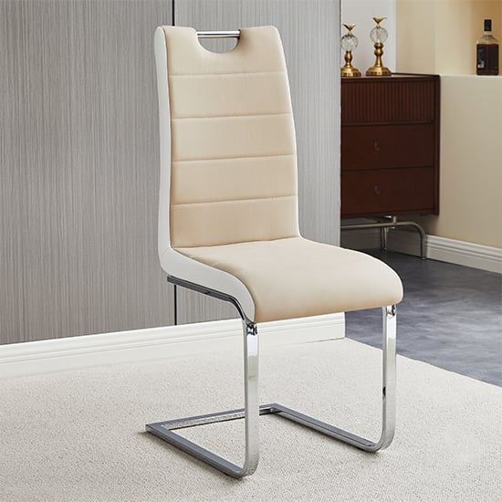 Read more about Petra faux leather dining chair in taupe and white