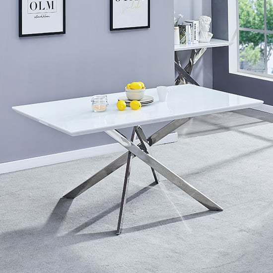 Petra Large White Glass Dining Table 6 Petra Grey White Chairs