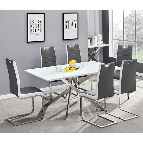 Product photograph of Petra Large White Glass Dining Table 6 Petra Grey White Chairs from Furniture in Fashion