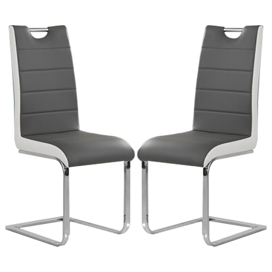 Petra Grey And White Faux Leather Dining Chairs In Pair