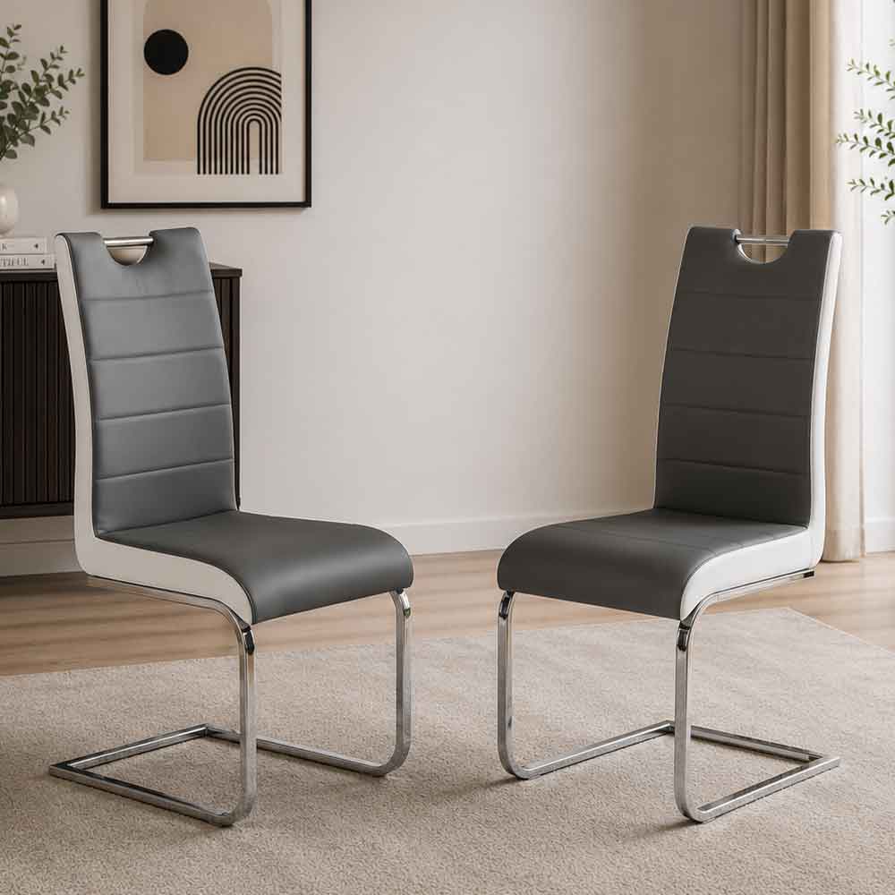 Petra Grey And White Faux Leather Dining Chairs In Pair